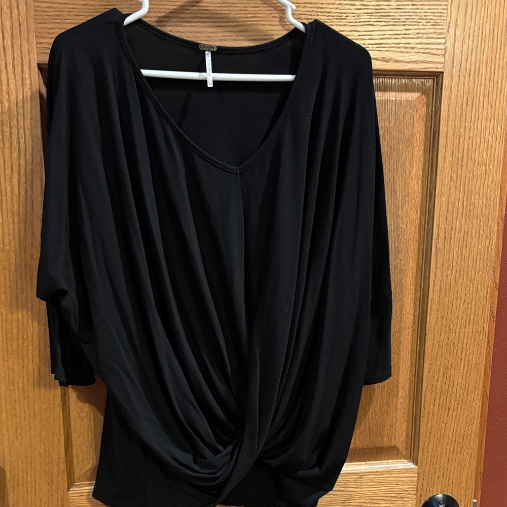 Poof! Black Draped Women's Blouse